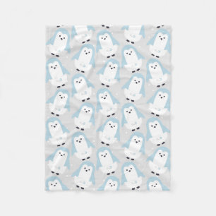 Manta Polar Bebé Blue Penguin Pattern Fleece Blanc