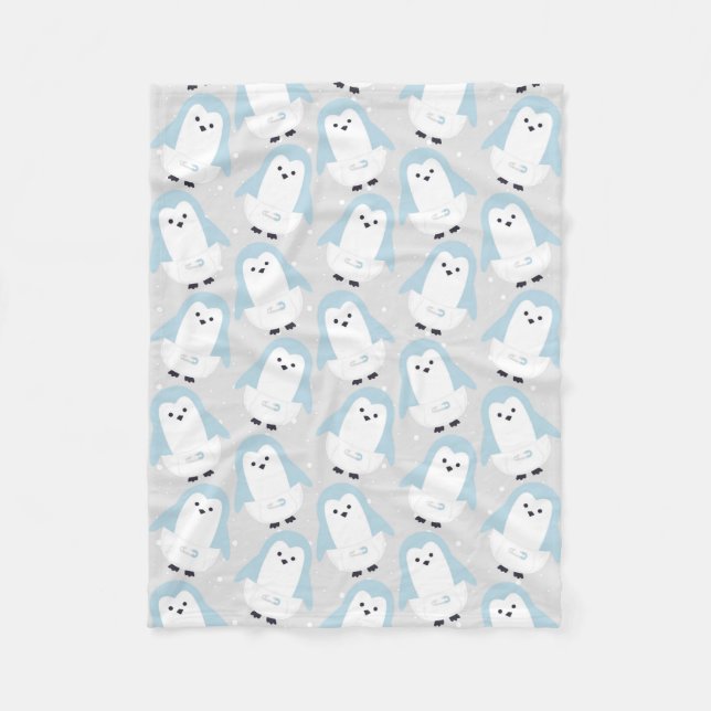 Manta Polar Bebé Blue Penguin Pattern Fleece Blanc (Anverso)