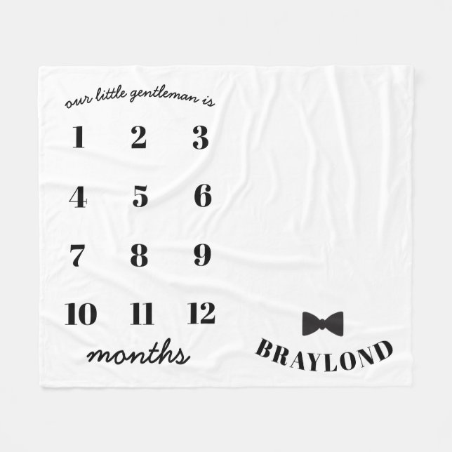 Manta Polar Bebé Bow Tie Monthly Milestone Blanche (Frente (Horizontal))