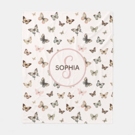 Manta Polar Bebé Cutto Niña Monograma Nombre mariposa Rubor