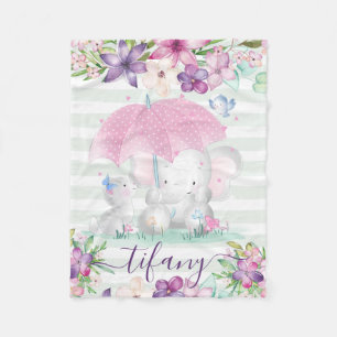 Manta Polar Bebé de bebé con elefante floral