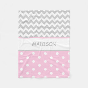 Manta Polar Bebé gris rosado personalizado de los lunares de