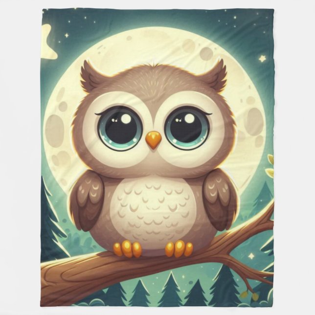 Manta Polar Bebé lindo por la noche con luna (Anverso)