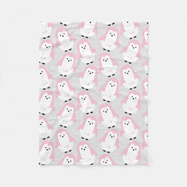 Manta Polar Bebé Pingüino Rosa Fleece Pattern Blanc (Anverso)