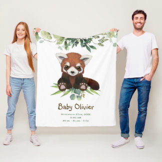 Manta Polar Bebé Rojo Panda Oso Eucalyptus Personalizado