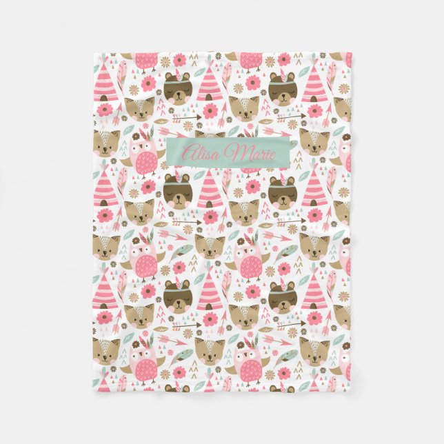 Manta Polar Bebé tribal lindo de los animales (Anverso)