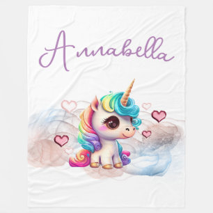 Manta Polar Bebé Unicornio Adorable y Corazones