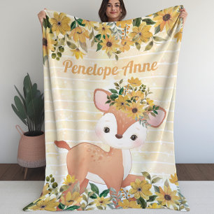 Manta Polar Bebé venado con girasol Funda con nombre