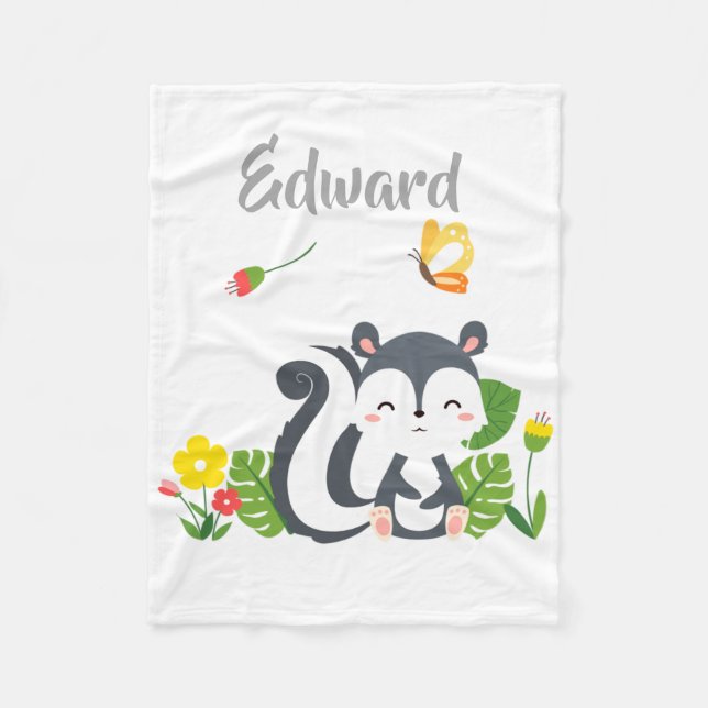 Manta Polar Bebé zorrillo, mariposa y flores (Anverso)