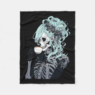 Manta Polar Beber Skeleton Messy Bun Halloween Chica de disfra