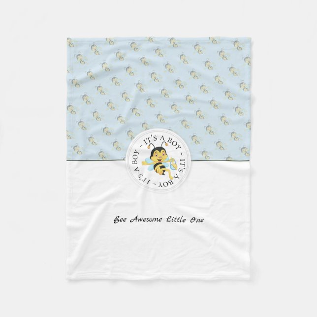 Manta Polar Bee Awesome Baby Boy | Monograma personalizado (Anverso)