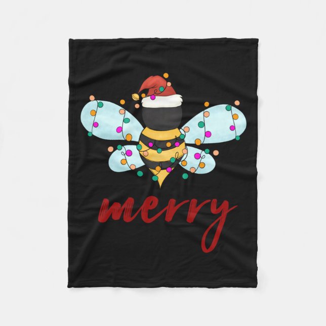 Manta Polar Bee Merry Christmas Bee In Santa Hat Cute Merry Xm (Anverso)