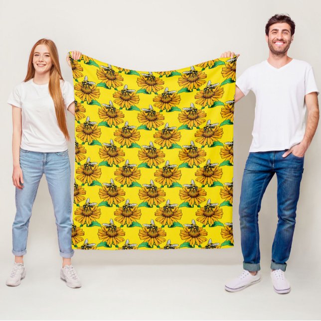 Manta Polar Bee on Sunflower Flower Pattern Design Yellow  (Subido por el creador)