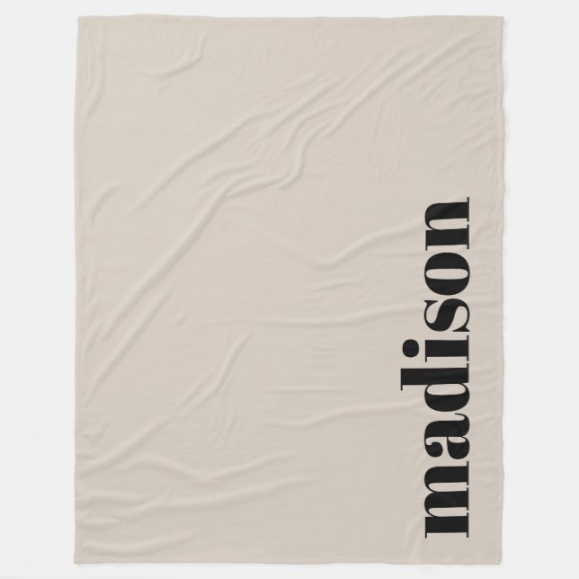 Manta Polar Beige Black Modern Monograma personalizado (Anverso)