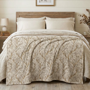 Manta Polar Beige Neutro Dorado Hoja Botánica William Morris