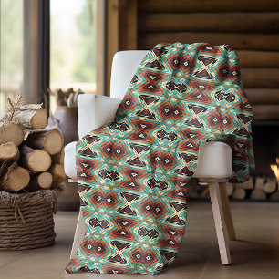 Manta Polar Beige Rojo Marrón Aqua Azul Verde Negro Arte Triba
