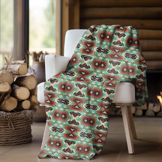 Manta Polar Beige Rojo Marrón Aqua Azul Verde Negro Arte Triba