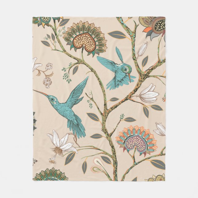 Manta Polar Beige seamless pattern with stylized flowers and b (Anverso)