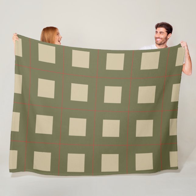 Manta Polar Beige Squares on Green Background With Red Grid (In situ)
