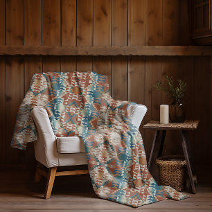 Manta Polar Beige Toupe Rojo Marrón Azul Turquesa Patrón de Ar