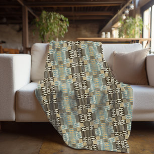 Manta Polar Beige Turquesa Azul Verde Taupe Marrón Patrón Trib