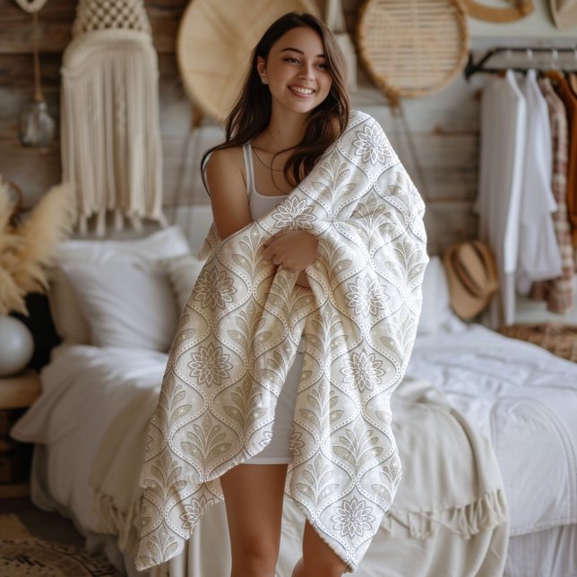 Manta Polar Beige & White Sparkling Quatrefoil Pattern (Subido por el creador)