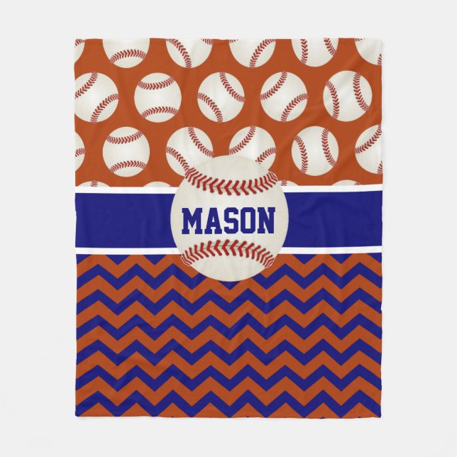 Manta Polar Béisbol azul rojo personalizado (Anverso)