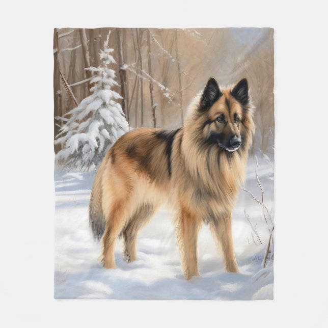 Manta Polar Belgian Tervuren Deja que nieve Navidad  (Anverso)