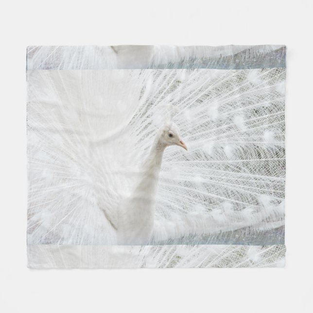 Manta Polar Bellas plumas de pavo real blanco (Frente (Horizontal))