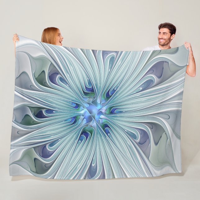 Manta Polar Belleza floral Resumen Flor Pastel azul moderno (In situ)