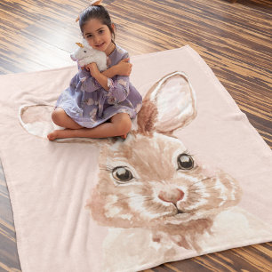 Manta Polar Belleza moderna Pastel color de agua rosa Bunny Ag