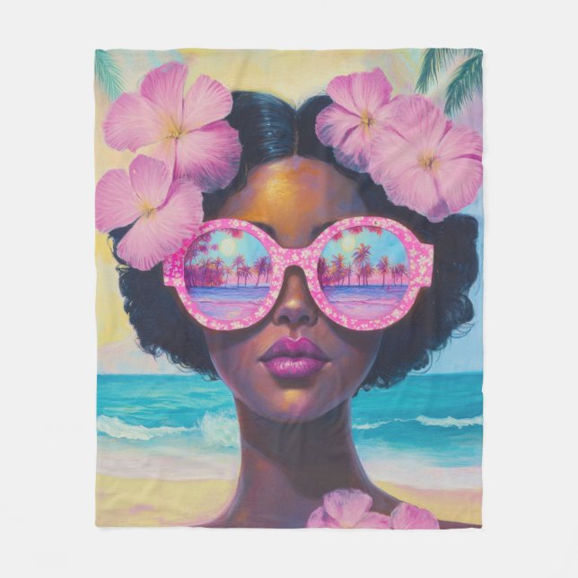 Manta Polar Belleza tropical en tonos rosados (Anverso)