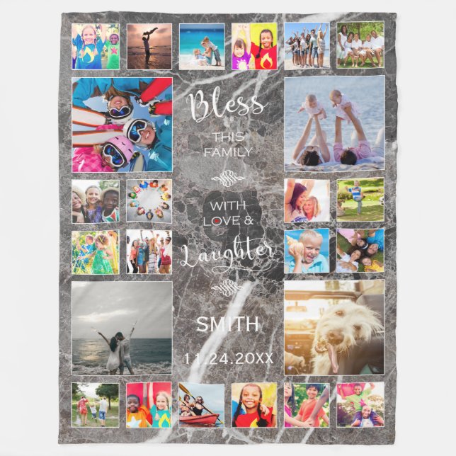 Manta Polar Bendición a esta familia con amor 24 Collage de fo (Anverso)