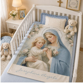 Manta Polar Bendita María Jesús Floral Religioso