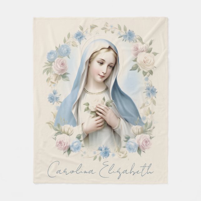 Manta Polar Bendita María Rosas Religiosas Florales Rosa Rosa (Anverso)