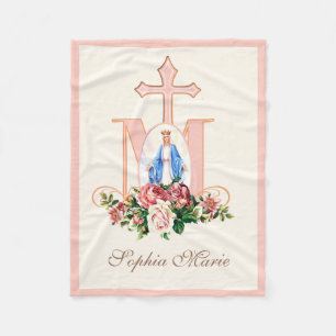 Manta Polar Bendita Virgen María Cruz Mariana Rosas Religiosa