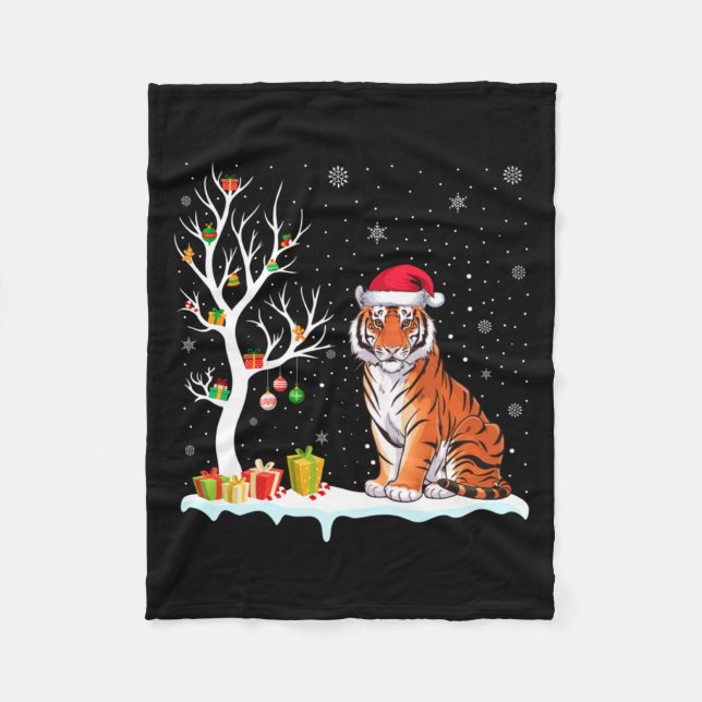 Manta Polar Bengal Tiger Santa Hat Festive Tree Light Christma (Anverso)