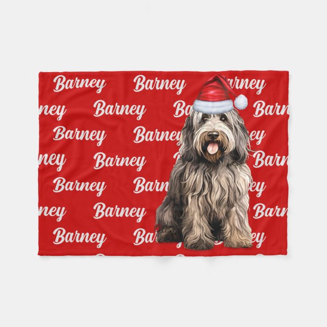 Manta Polar Bergamasco en rojo con perros Navidades de nombres (Frente (Horizontal))