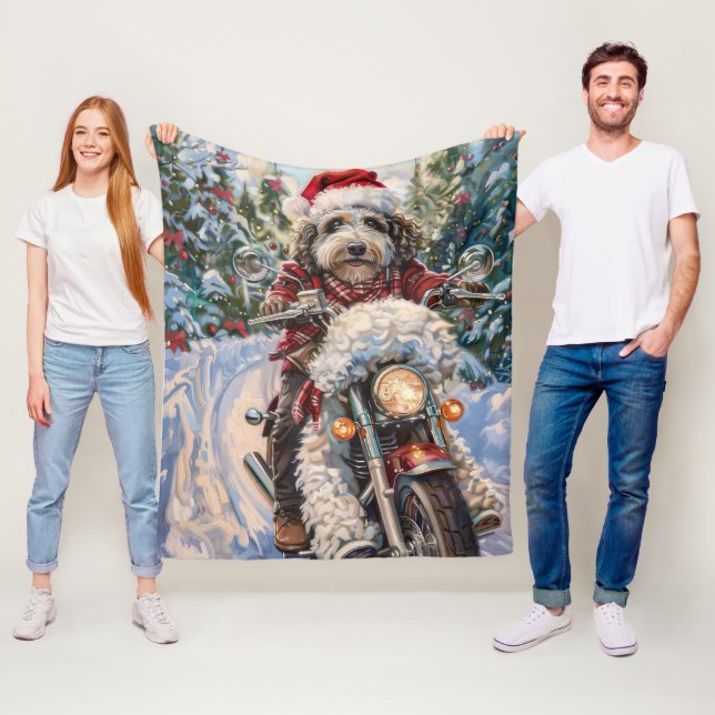 Manta Polar Bernedoodle Dog Riding Motorcycle Christmas (In situ)