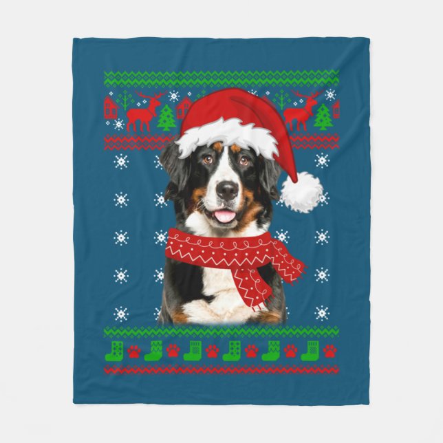 Manta Polar Bernese Mountain Dog Ugly Sweater Christmas Puppy (Anverso)