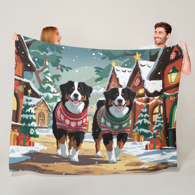 Manta Polar Bernese Mountain Dogs Christmas Snow Holiday (In situ)