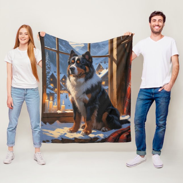 Manta Polar Bernese Mountain With Christmas Lights Holiday  (In situ)