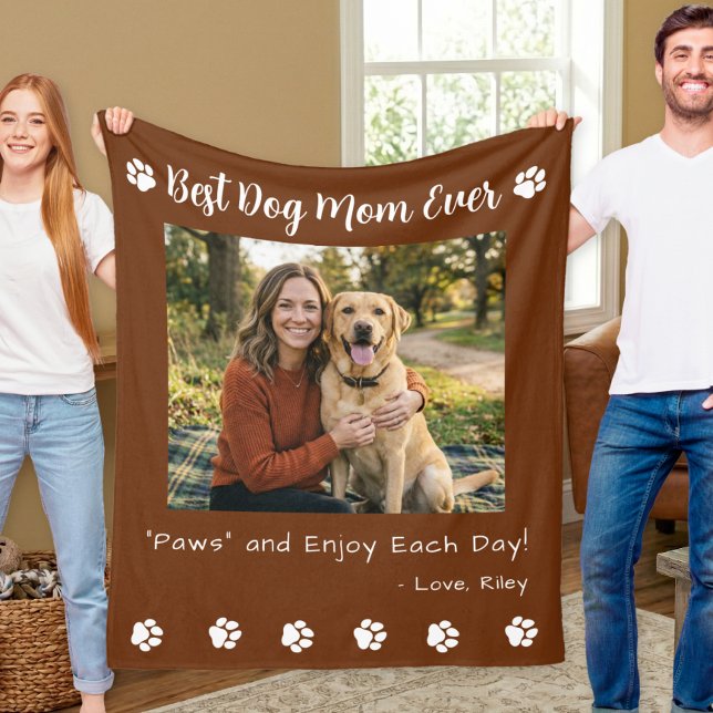 Manta Polar Best Dog Mom Paws Brown Pet Photo (Subido por el creador)