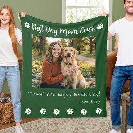 Manta Polar Best Dog Mom Paws Green Pet Photo