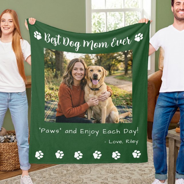 Manta Polar Best Dog Mom Paws Green Pet Photo (Subido por el creador)