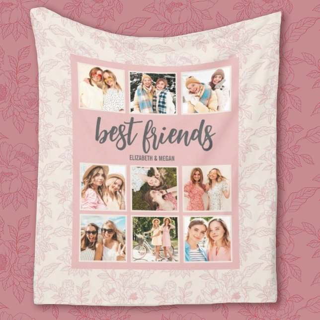 Manta Polar Best Friends BFF Pink Photo Collage with Names (Personalize this pretty pink best friends blanket with 6 photos and your names. Makes a fun gift.)