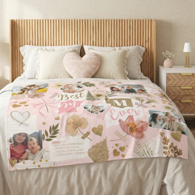 Manta Polar Best Mom Ever Mother's Day Scrapbook Photo Collage (Best Mom Ever Mother's Day Scrapbook Photo Collage Fleece Blanket)