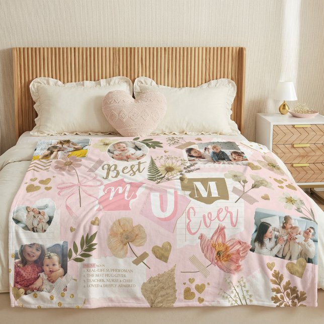 Manta Polar Best Mum Ever Mother's Day Scrapbook Photo Collage (Best Mum Ever Mother's Day )