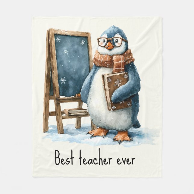 Manta Polar Best Teacher Ever Winter Penguin Design (Anverso)