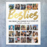 Manta Polar Besties Photo Collage | Best Friends<br><div class="desc">Personalized best friends fleecy blanket featuring a stylish white background that can be changed to any color,  the word "besties" in a faux gold foil script font,  a friendship quote,  your names,  and a 20 square photo collage template for you to customize to your own.</div>